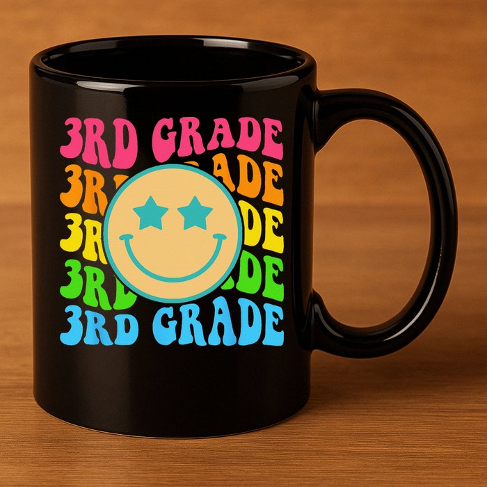 Groovy Third Grade Vibes Face Retro Teachers Back To School 11oz C Handle Ceramic Mug