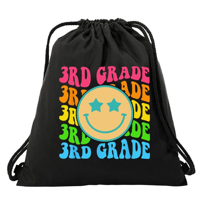 Groovy Third Grade Vibes Face Retro Teachers Back To School Drawstring Bag
