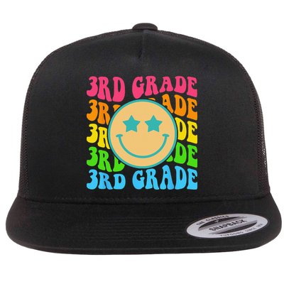 Groovy Third Grade Vibes Face Retro Teachers Back To School Flatbill Hat