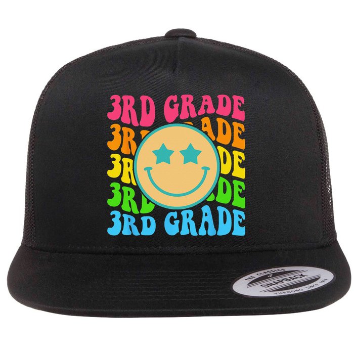 Groovy Third Grade Vibes Face Retro Teachers Back To School Flatbill Hat