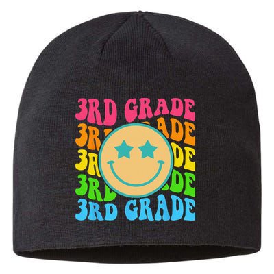 Groovy Third Grade Vibes Face Retro Teachers Back To School Sustainable Beanie