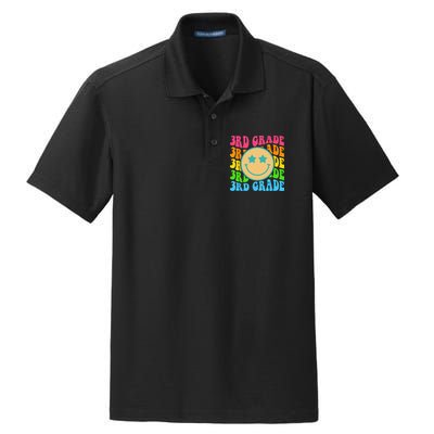 Groovy Third Grade Vibes Face Retro Teachers Back To School Dry Zone Grid Polo