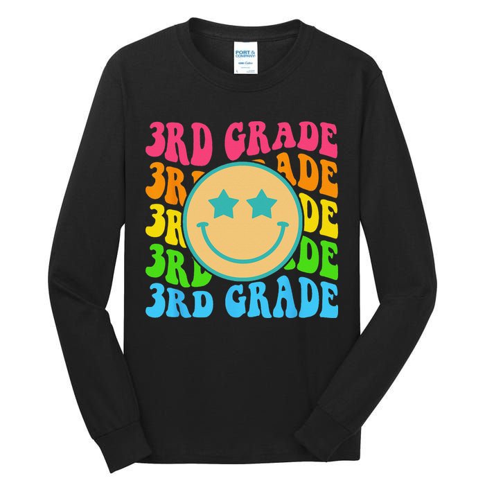 Groovy Third Grade Vibes Face Retro Teachers Back To School Tall Long Sleeve T-Shirt