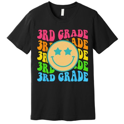 Groovy Third Grade Vibes Face Retro Teachers Back To School Premium T-Shirt