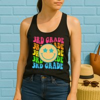 Groovy Third Grade Vibes Face Retro Teachers Back To School Womens Tank Top