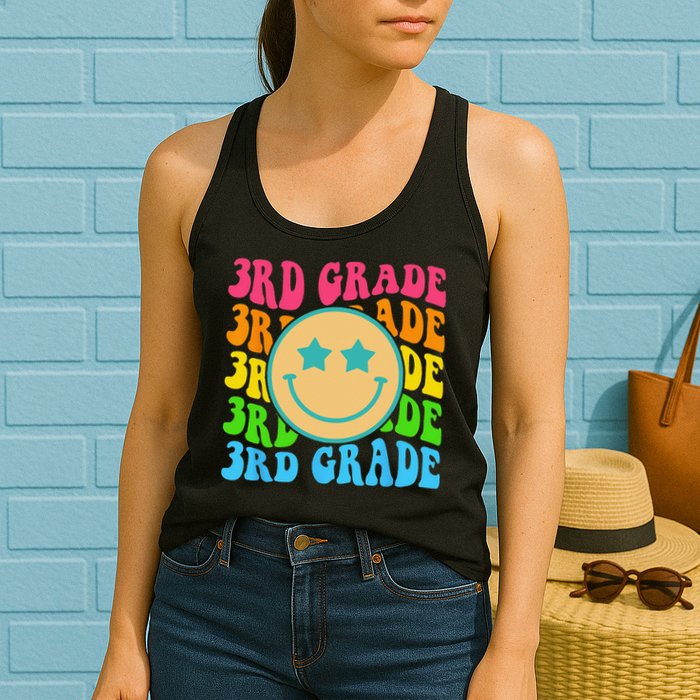 Groovy Third Grade Vibes Face Retro Teachers Back To School Womens Tank Top