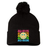 Groovy Third Grade Vibes Face Retro Teachers Back To School Pom Pom 12in Knit Beanie