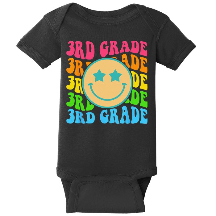 Groovy Third Grade Vibes Face Retro Teachers Back To School Baby Bodysuit