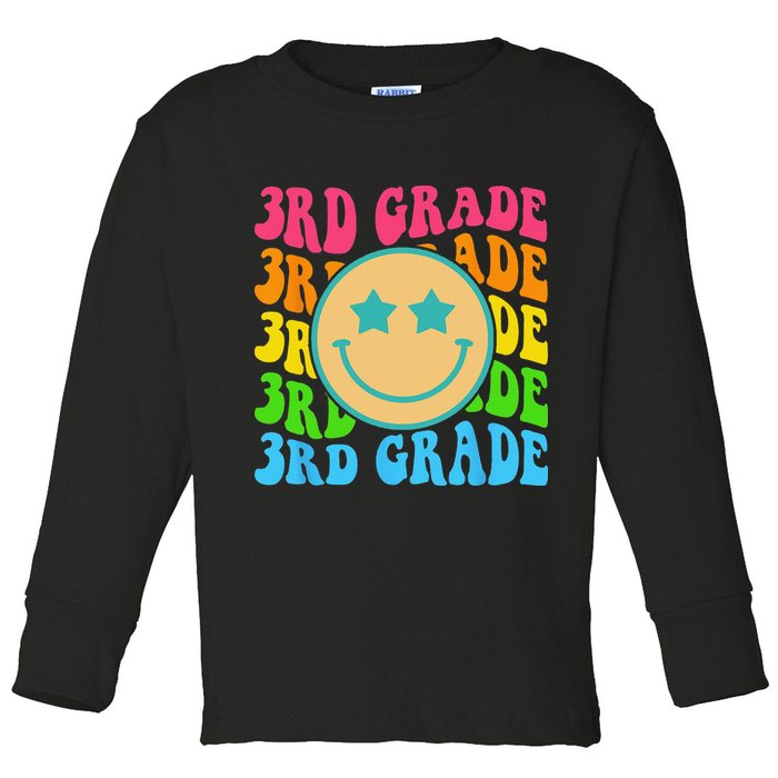 Groovy Third Grade Vibes Face Retro Teachers Back To School Toddler Long Sleeve Shirt