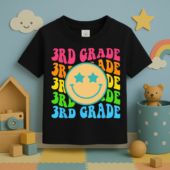 Groovy Third Grade Vibes Face Retro Teachers Back To School Toddler T-Shirt