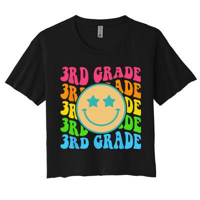 Groovy Third Grade Vibes Face Retro Teachers Back To School Crop Top