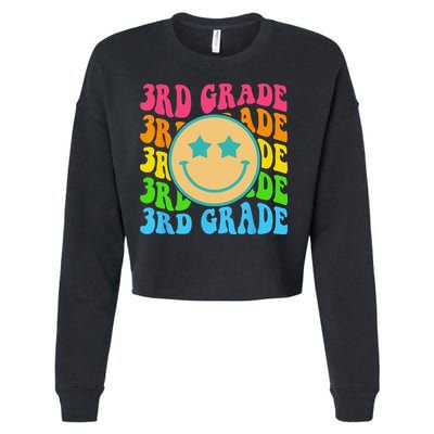 Groovy Third Grade Vibes Face Retro Teachers Back To School Cropped Pullover Crew