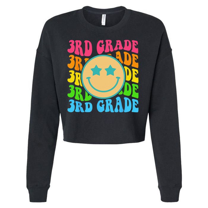 Groovy Third Grade Vibes Face Retro Teachers Back To School Cropped Pullover Crew