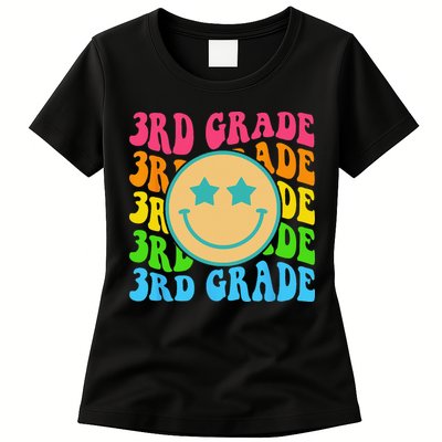 Groovy Third Grade Vibes Face Retro Teachers Back To School Womens T-Shirt