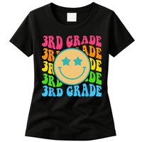 Groovy Third Grade Vibes Face Retro Teachers Back To School Womens T-Shirt
