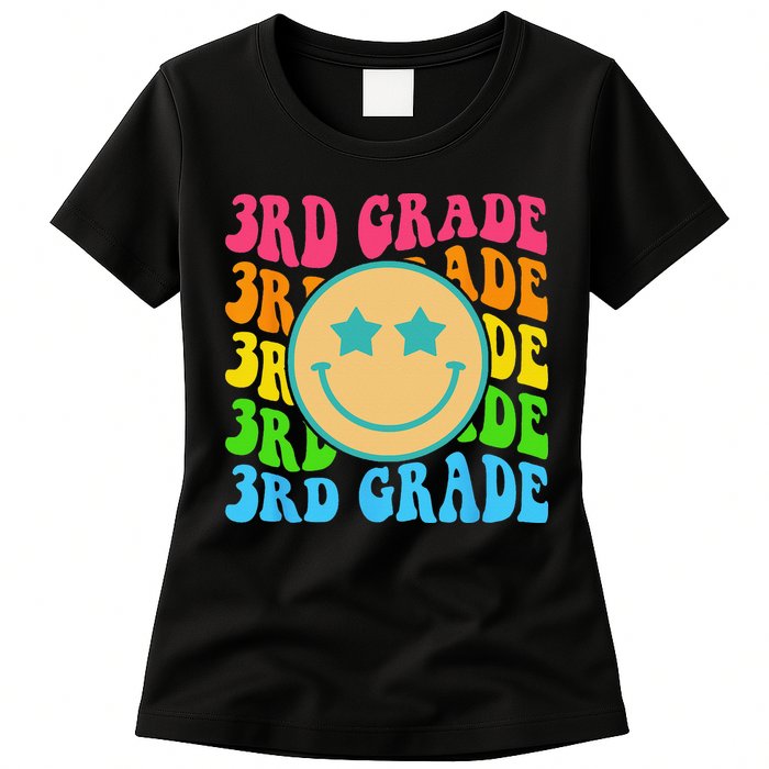Groovy Third Grade Vibes Face Retro Teachers Back To School Womens T-Shirt