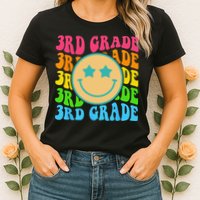 Groovy Third Grade Vibes Face Retro Teachers Back To School Womens T-Shirt