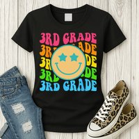 Groovy Third Grade Vibes Face Retro Teachers Back To School Womens T-Shirt
