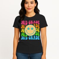 Groovy Third Grade Vibes Face Retro Teachers Back To School Womens T-Shirt