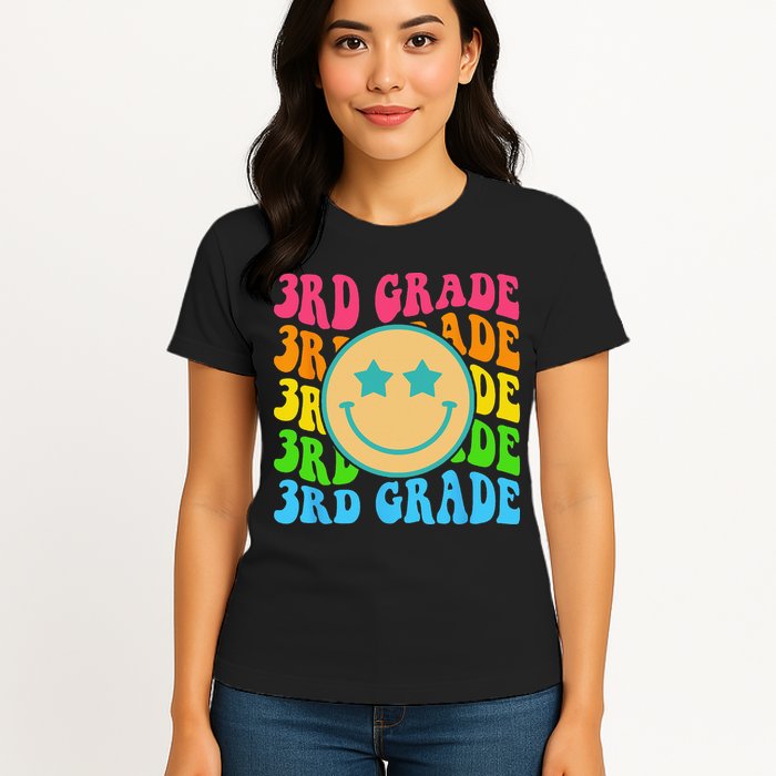 Groovy Third Grade Vibes Face Retro Teachers Back To School Womens T-Shirt