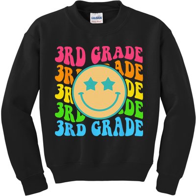 Groovy Third Grade Vibes Face Retro Teachers Back To School Kids Sweatshirt