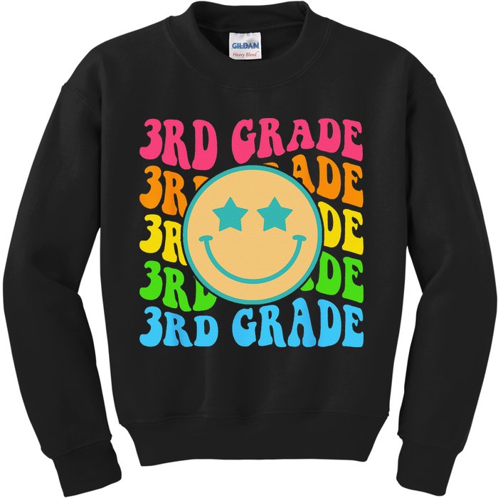 Groovy Third Grade Vibes Face Retro Teachers Back To School Kids Sweatshirt