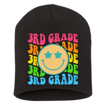 Groovy Third Grade Vibes Face Retro Teachers Back To School Short Acrylic Beanie