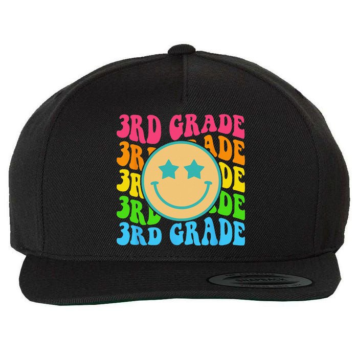 Groovy Third Grade Vibes Face Retro Teachers Back To School Wool Snapback Cap