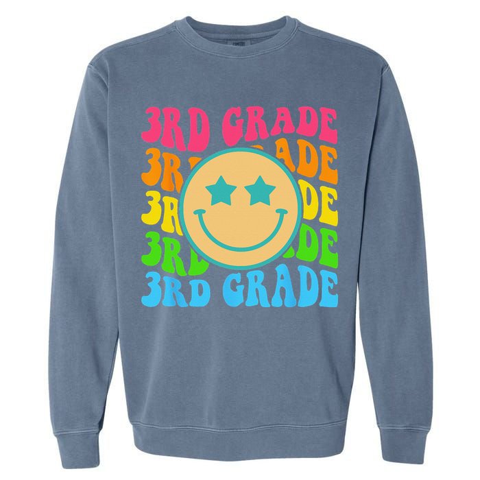 Groovy Third Grade Vibes Face Retro Teachers Back To School Garment-Dyed Sweatshirt