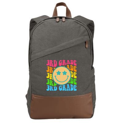 Groovy Third Grade Vibes Face Retro Teachers Back To School Cotton Canvas Backpack