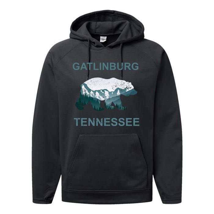 Gatlinburg Tennessee Great Smoky Mountains Bear Gift Performance Fleece Hoodie