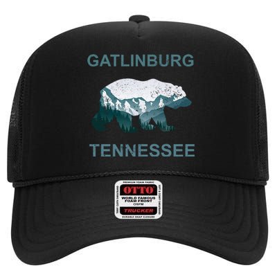 Gatlinburg Tennessee Great Smoky Mountains Bear Gift High Crown Mesh Back Trucker Hat