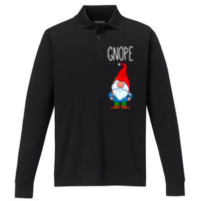 Gnope Tomte Garden Gnome Gift Funny Scandinavian Nope Meaningful Gift Performance Long Sleeve Polo