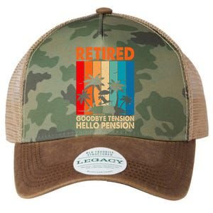 Goodbye Tension Hello Pension Beach Palm Trees Retirement Legacy Tie Dye Trucker Hat