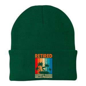 Goodbye Tension Hello Pension Beach Palm Trees Retirement Knit Cap Winter Beanie