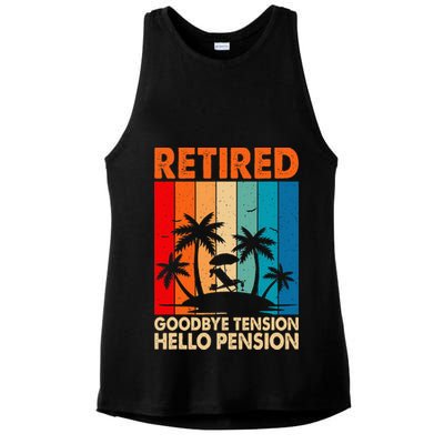Goodbye Tension Hello Pension Beach Palm Trees Retirement Ladies PosiCharge Tri-Blend Wicking Tank