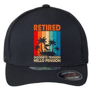 Goodbye Tension Hello Pension Beach Palm Trees Retirement Flexfit Unipanel Trucker Cap