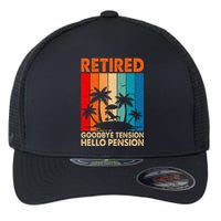 Goodbye Tension Hello Pension Beach Palm Trees Retirement Flexfit Unipanel Trucker Cap