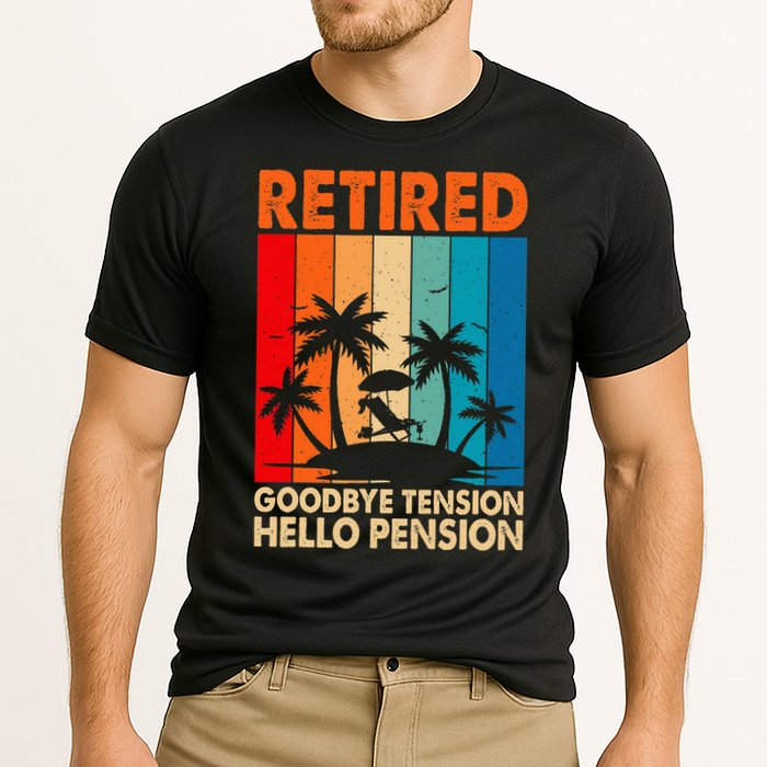 Goodbye Tension Hello Pension Beach Palm Trees Retirement Cooling Performance Crew T-Shirt