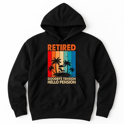 Goodbye Tension Hello Pension Beach Palm Trees Retirement Hoodie