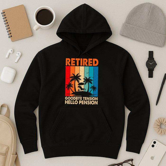 Goodbye Tension Hello Pension Beach Palm Trees Retirement Hoodie