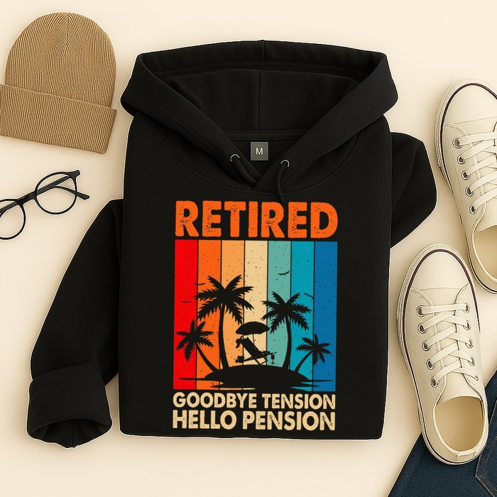 Goodbye Tension Hello Pension Beach Palm Trees Retirement Hoodie