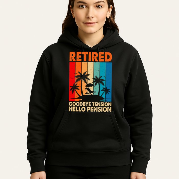 Goodbye Tension Hello Pension Beach Palm Trees Retirement Hoodie