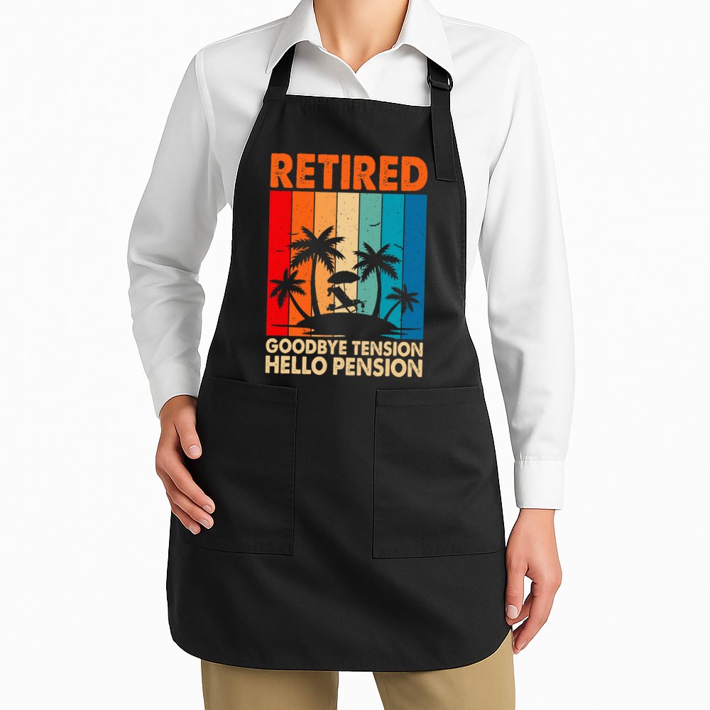 Goodbye Tension Hello Pension Beach Palm Trees Retirement Apron