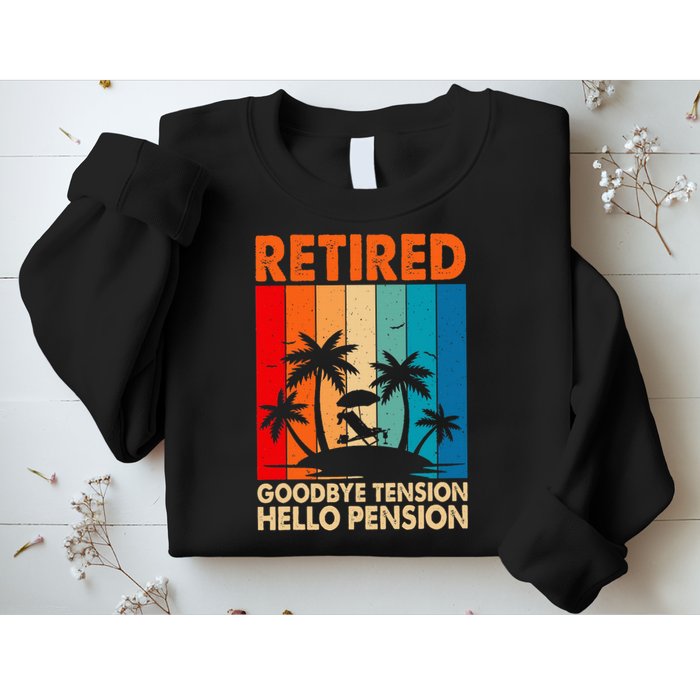 Goodbye Tension Hello Pension Beach Palm Trees Retirement Sweatshirt