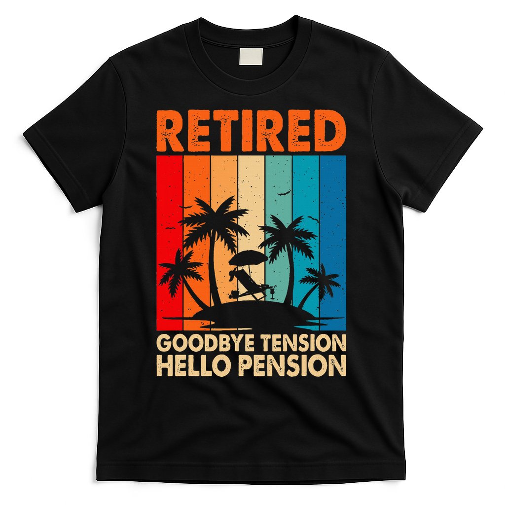 Goodbye Tension Hello Pension Beach Palm Trees Retirement T-Shirt