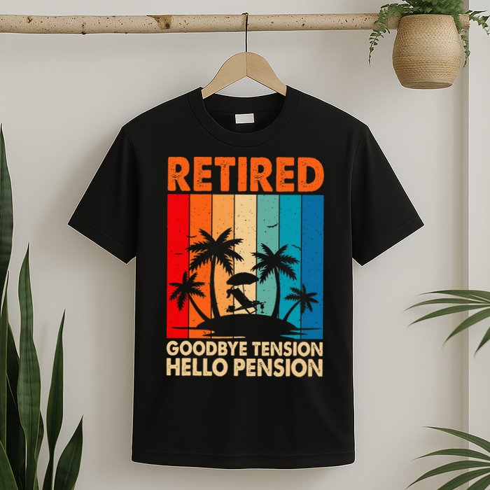 Goodbye Tension Hello Pension Beach Palm Trees Retirement T-Shirt