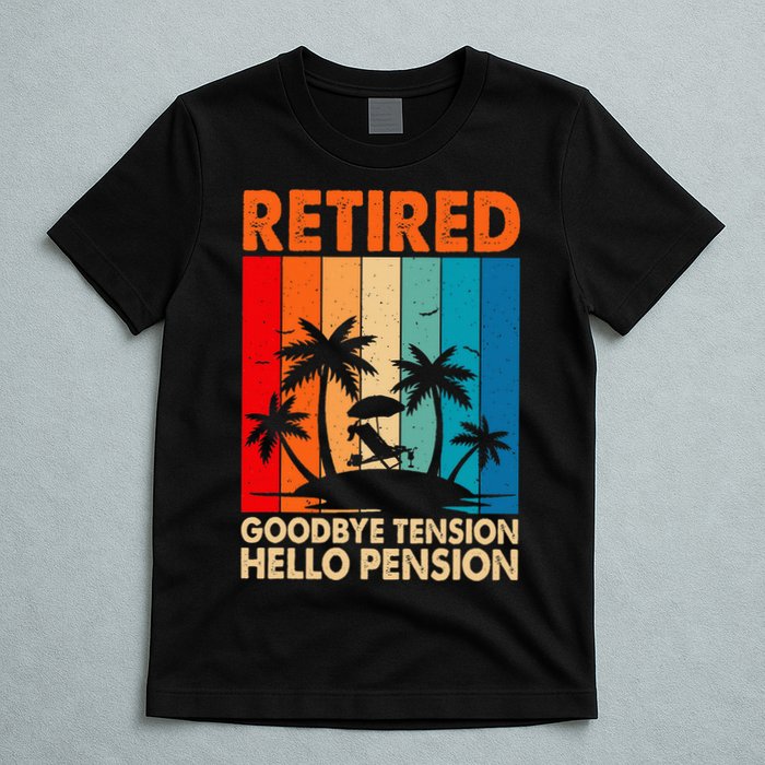Goodbye Tension Hello Pension Beach Palm Trees Retirement T-Shirt