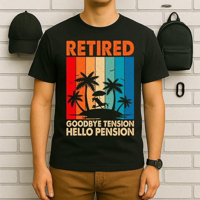 Goodbye Tension Hello Pension Beach Palm Trees Retirement T-Shirt