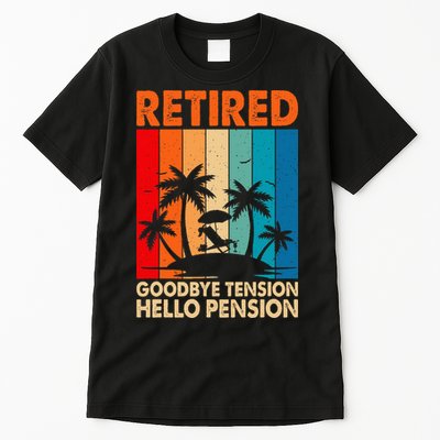 Goodbye Tension Hello Pension Beach Palm Trees Retirement Tall T-Shirt
